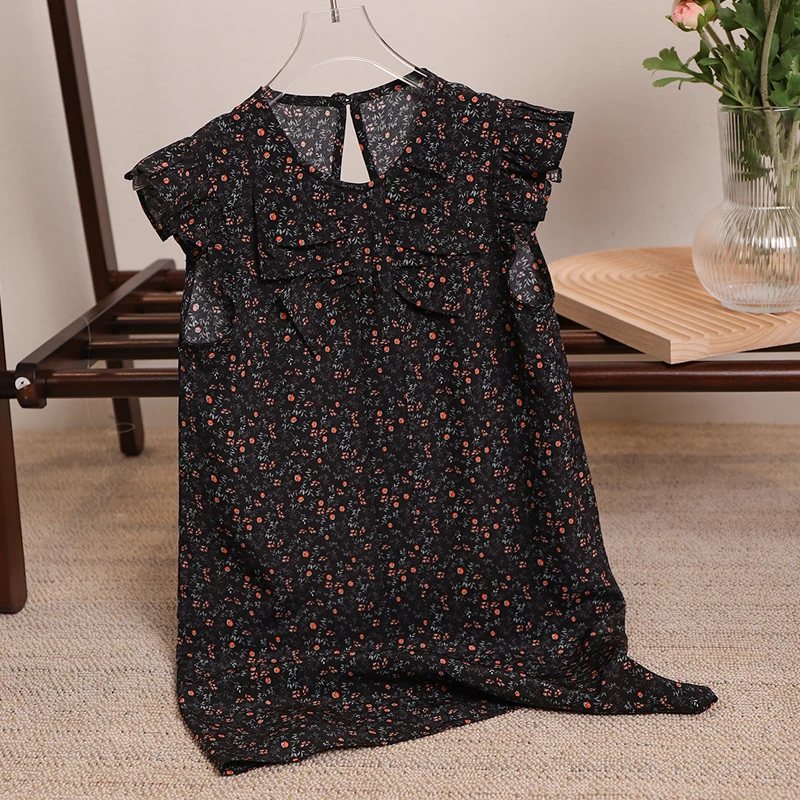 【茧音】100%桑蚕丝连衣裙 儿童真丝背心裙子夏季复古洋气碎花无袖