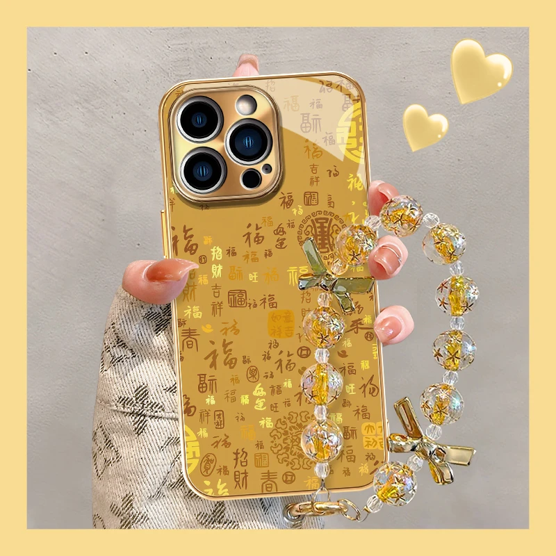 百福呈祥图手机壳适用于苹果17/OPPO华为VIVO电镀玻璃国风网红新