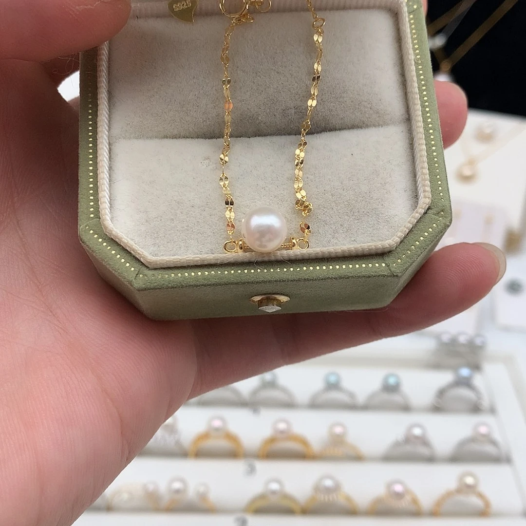 银S925镶嵌海水珍珠7-7.5mm ak手链