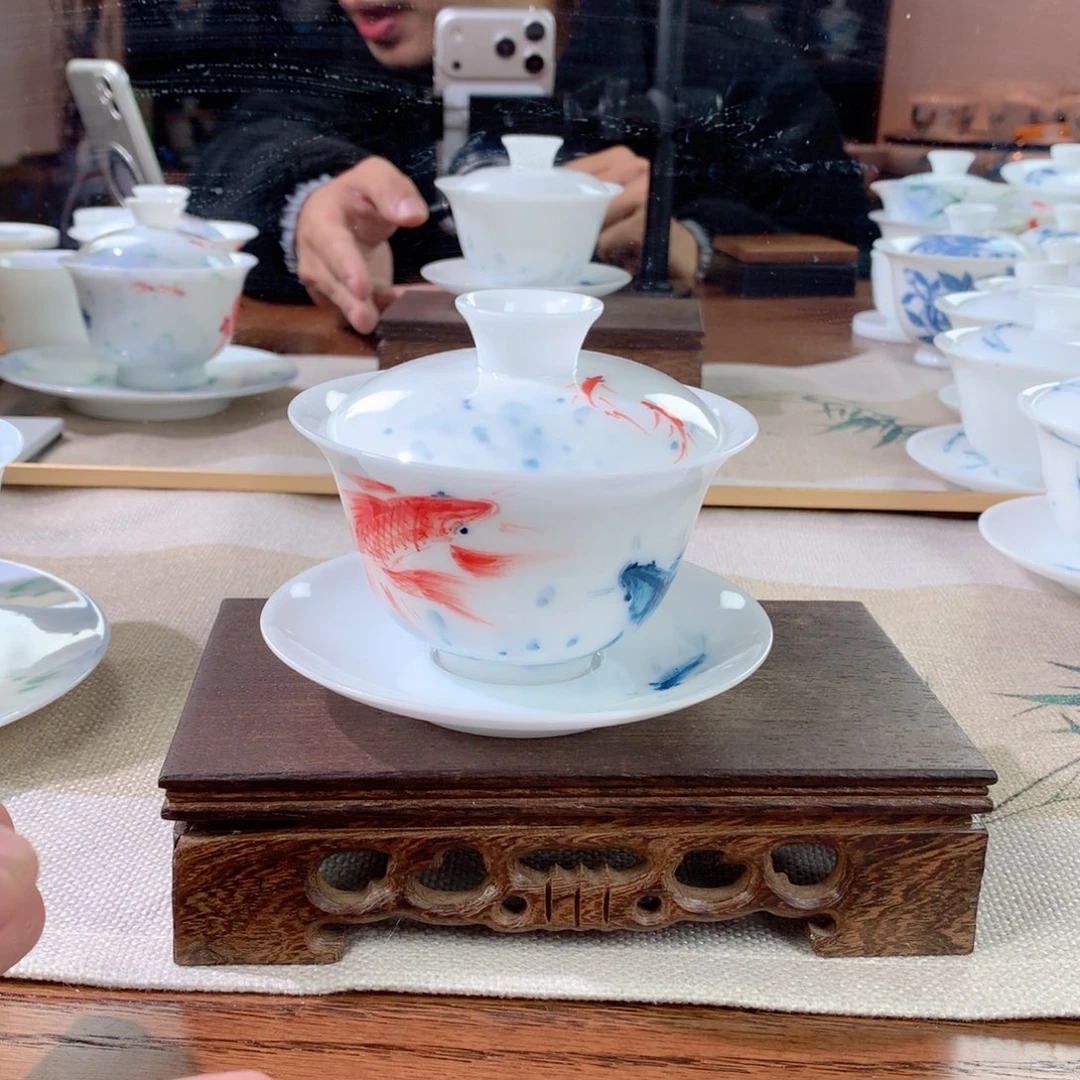 薄胚高冰种锦鲤盖碗150