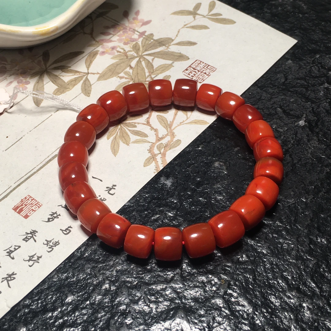 【朱锦南红】天然川料南红玛瑙满色满肉柿子红直切手串10.6mm41.7g