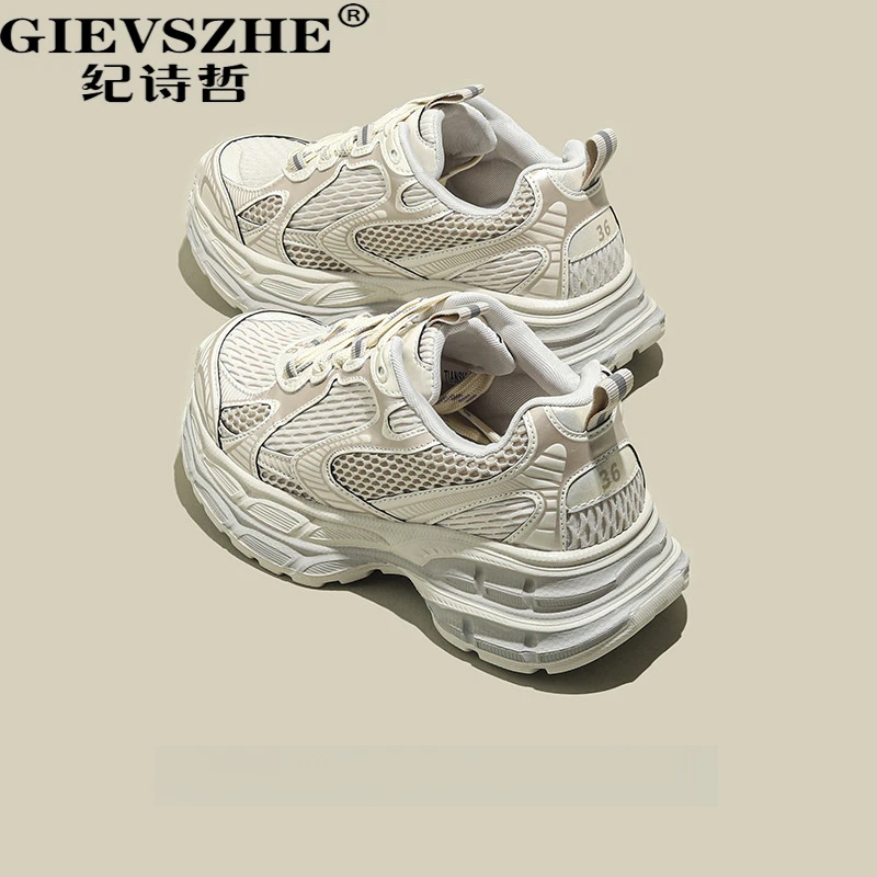 GIEVSZHE纪诗哲老爹鞋女秋冬新款厚底网面透气运动鞋百搭休闲港风