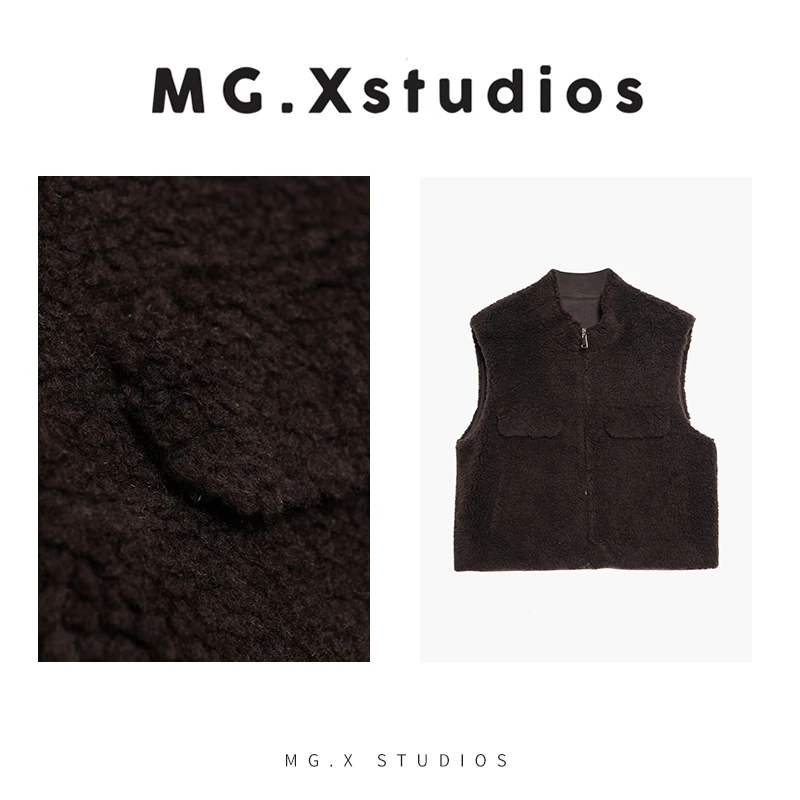 【暗影岛】MGX复古羊毛马甲女秋冬立领宽松坎肩外套M53F5158B1CK