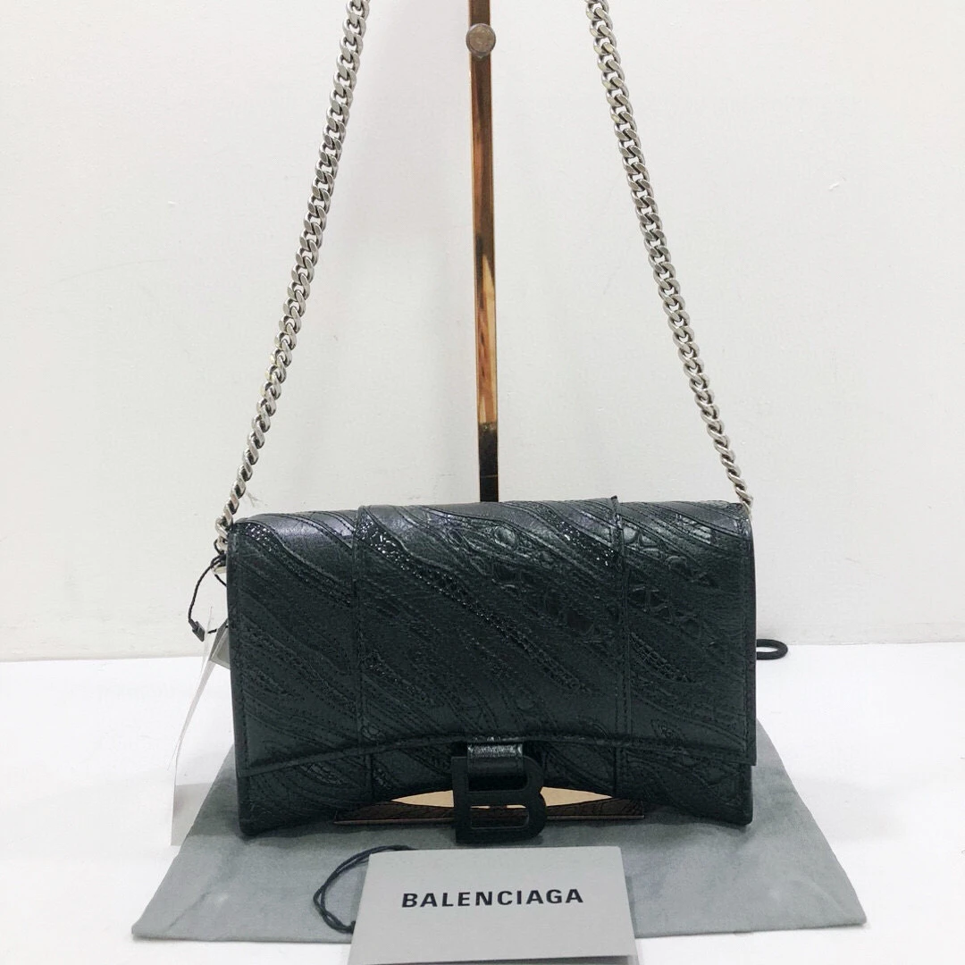 99新 Balenciaga/巴黎世家 巴黎世家全皮黑武士沙漏链条单肩斜挎