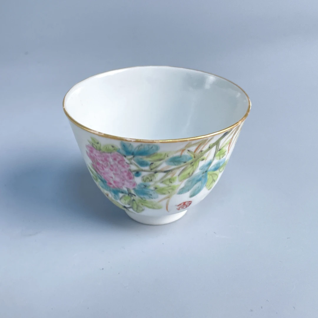 民国 粉彩花鸟主人杯-M25GR000719