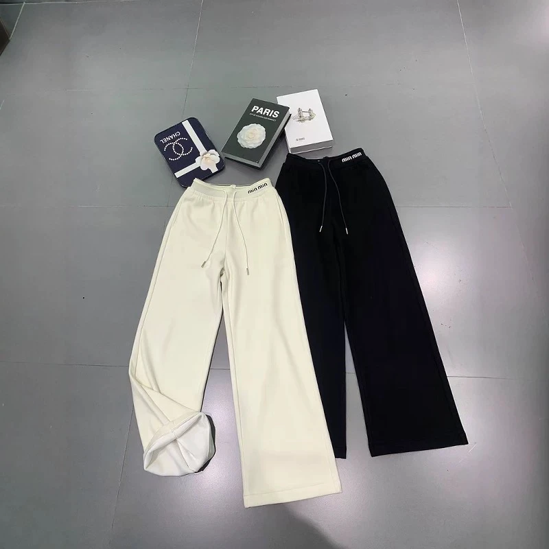 欧货2024冬季新款直筒裤女韩版抽绳松紧腰宽松显瘦百搭加绒阔腿裤
