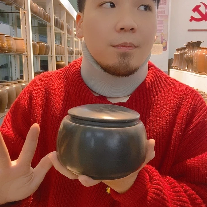 钦州坭兴陶原矿泥茶叶罐半斤