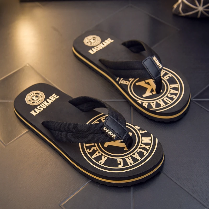 范希巴迪个性户外穿字母休闲人字拖男沙滩凉拖防滑夹脚橡胶凉拖鞋