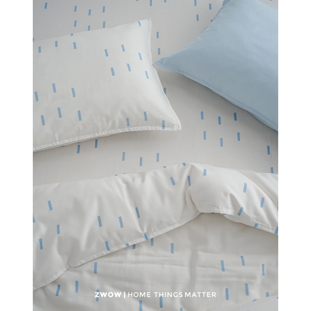 造卧zwow小清新蓝白撞色纯全棉精梳棉亲肤裸睡A类床单被套四件套