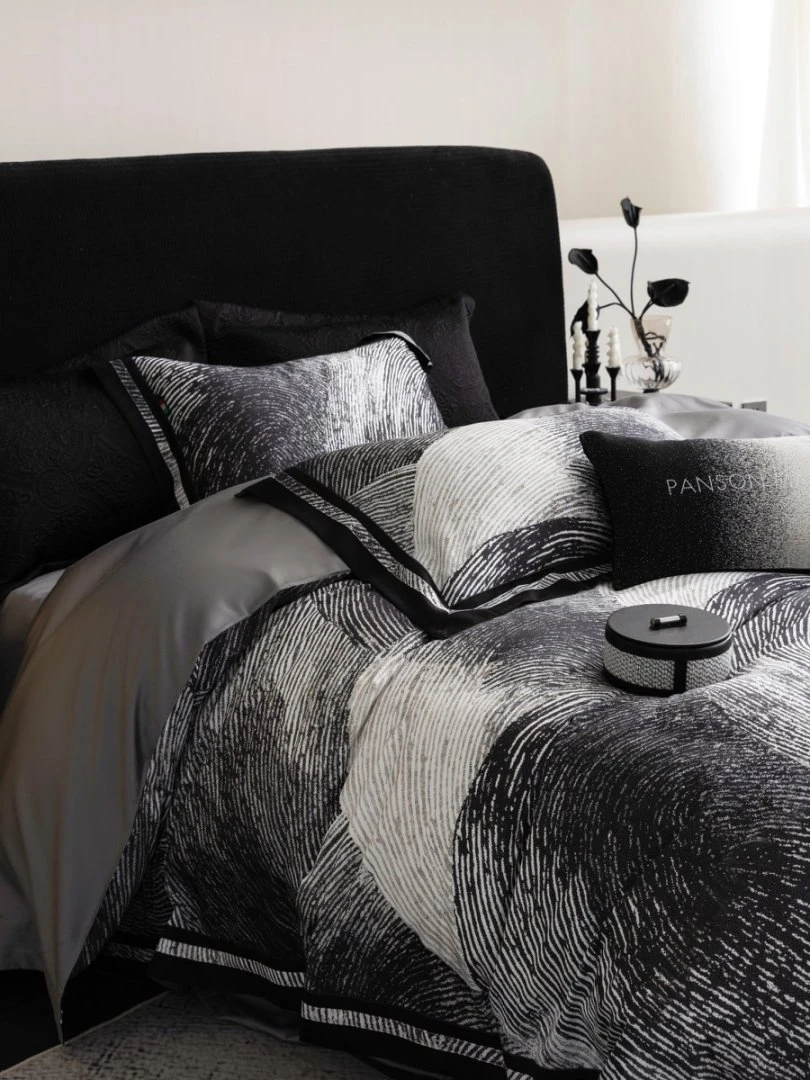 老宋精选-新款超细旦天丝棉【留白-深灰】 数码印花 四件套-1707