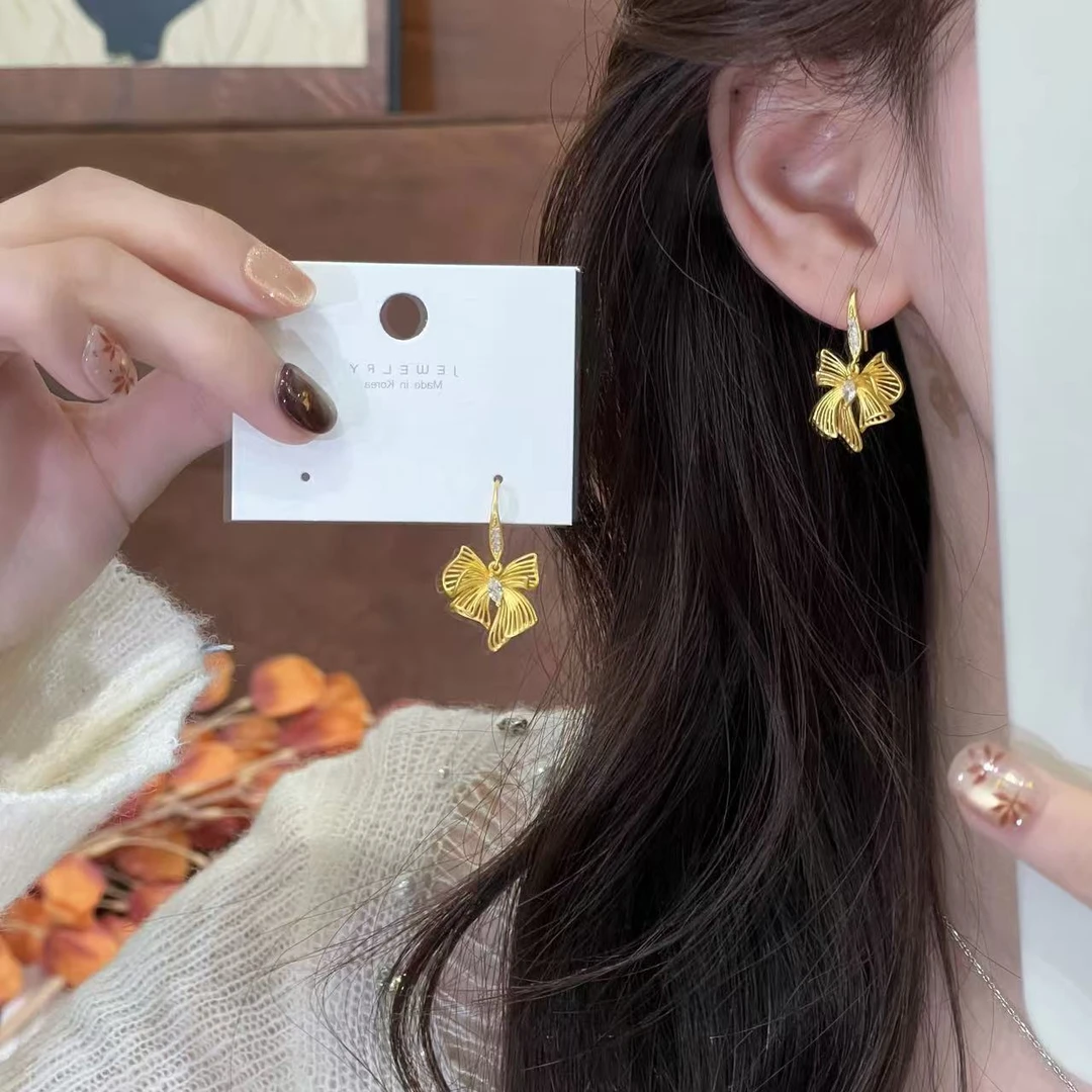 合金锆石耳饰 镂空蝴蝶结耳钉高级感独特耳环2025新款爆款设计感
