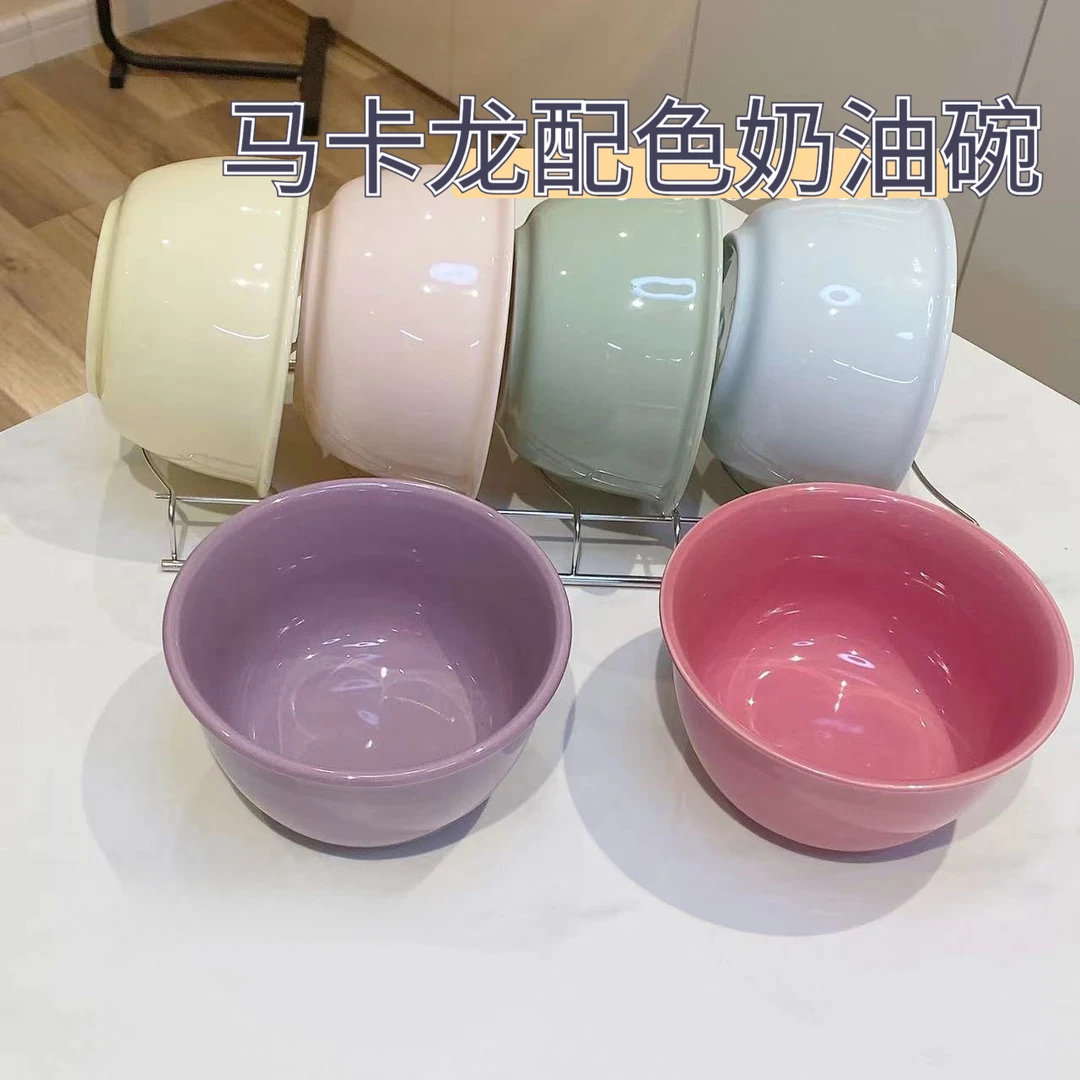 简约奶油陶瓷米饭碗釉下彩新款甜品碗家用吃饭可爱餐具瓷碗汤碗Q