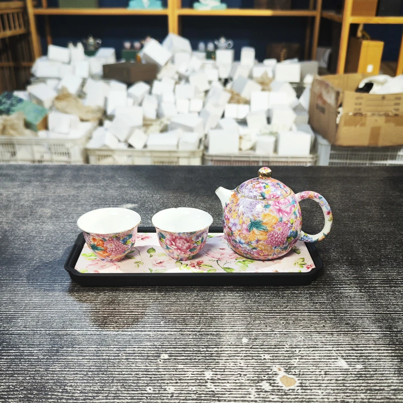 万花龙蛋壶+2个品茗杯+粉色盘