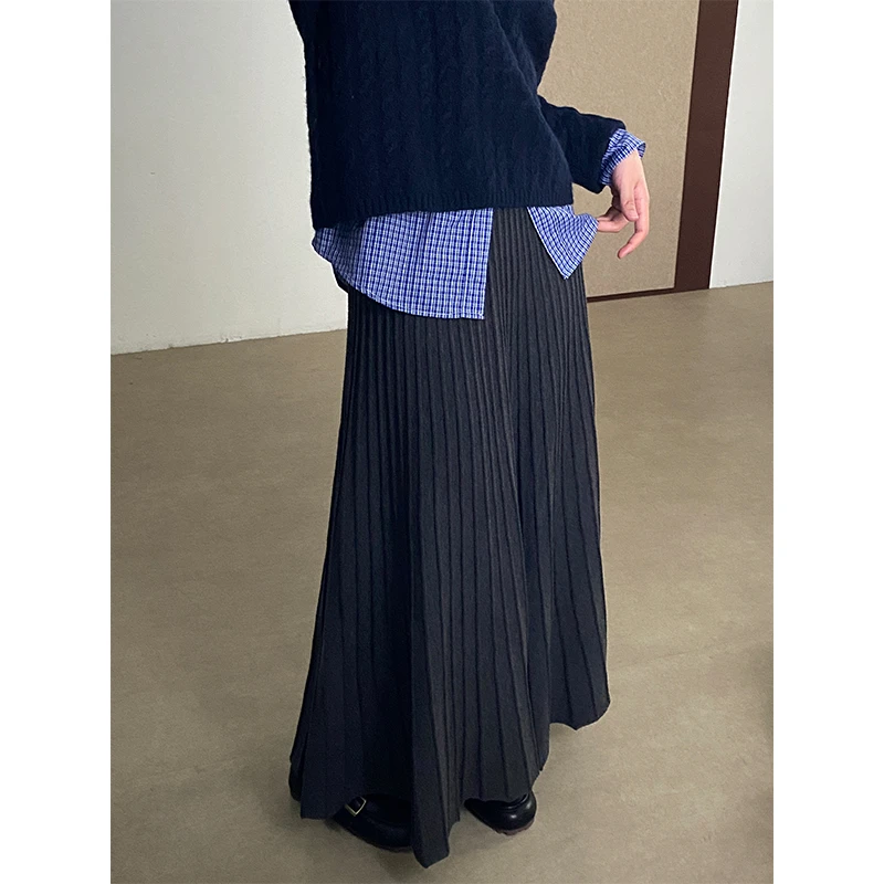 高个长版立体纹理针织裙垂坠A字加大摆优雅感松紧腰超长裙5999