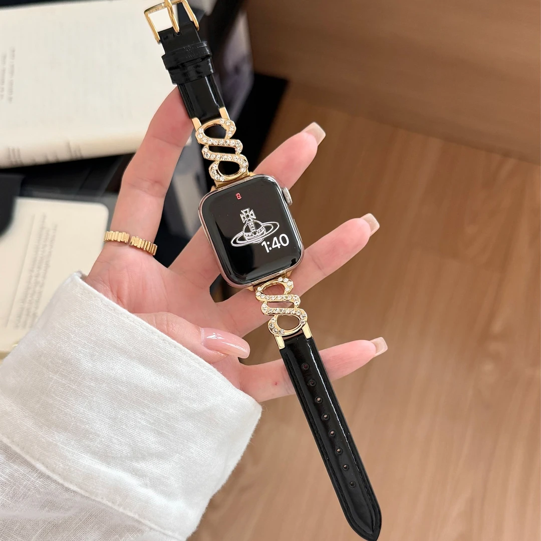 适用苹果S7手表AppleWatchS9女款iwatchS10表带S镶钻S8金属SE真皮