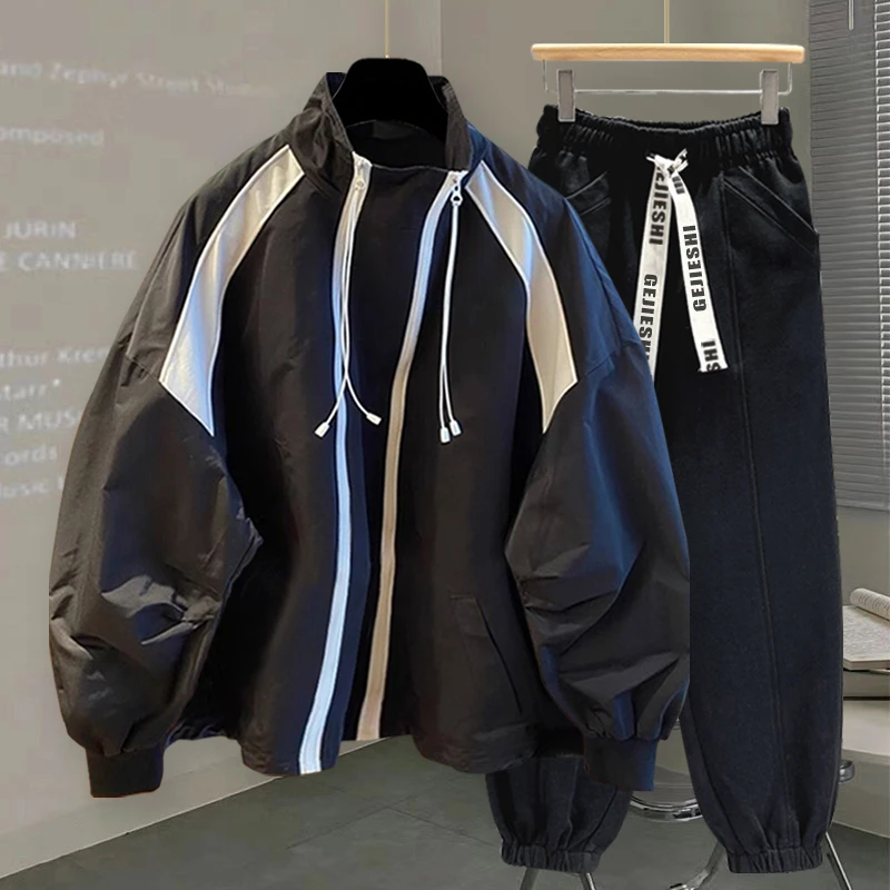 立领冲锋衣套装秋季韩版潮流痞帅男式青少年风衣外套男士男款秋装