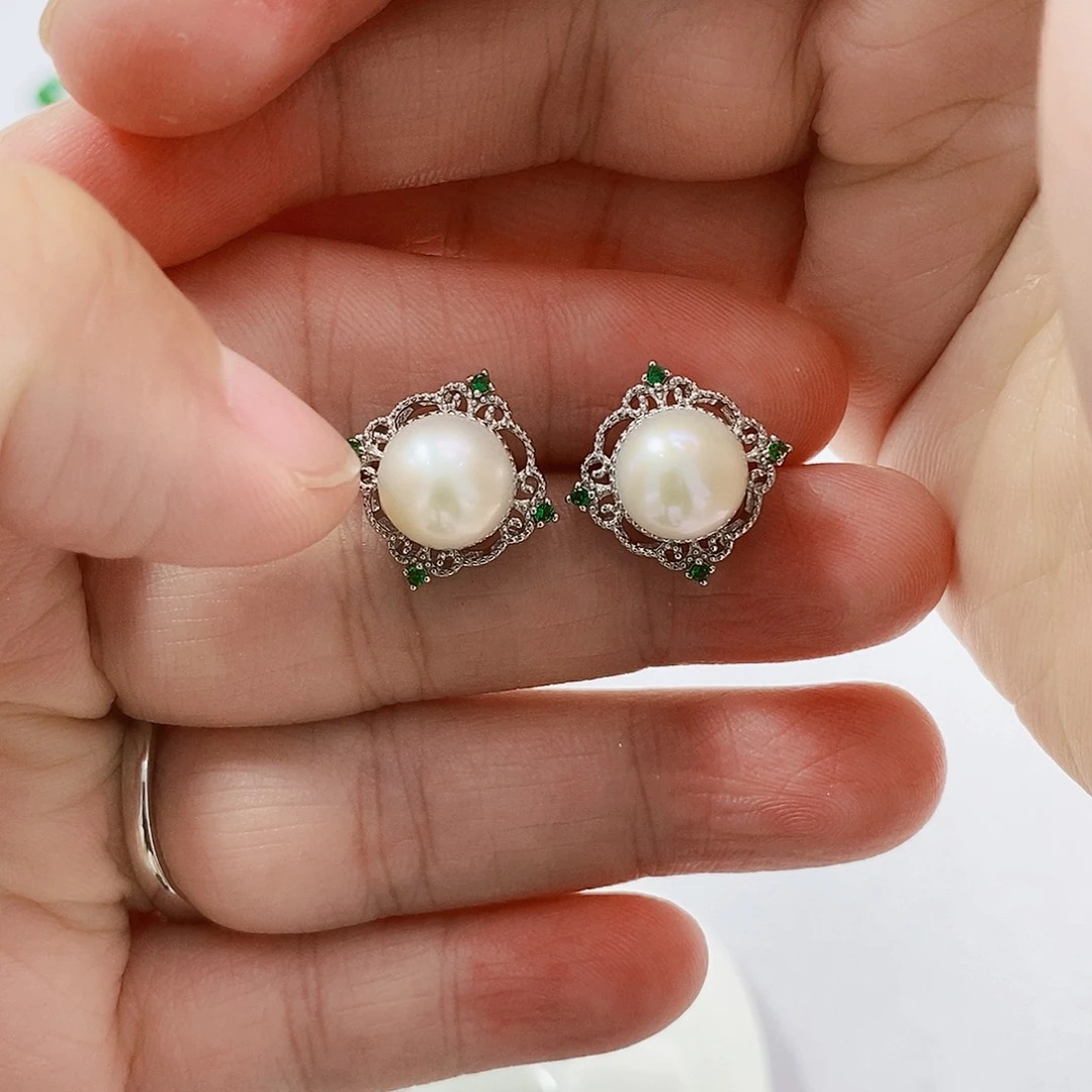 银S925镶嵌淡水珍珠特价新品耳饰