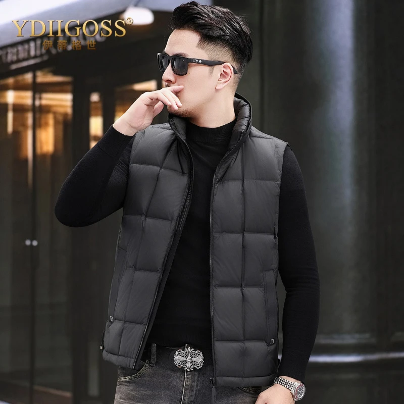 YDIIGOSS羽绒马甲男冬季新款青年休闲翻领短款男士保暖纯色男