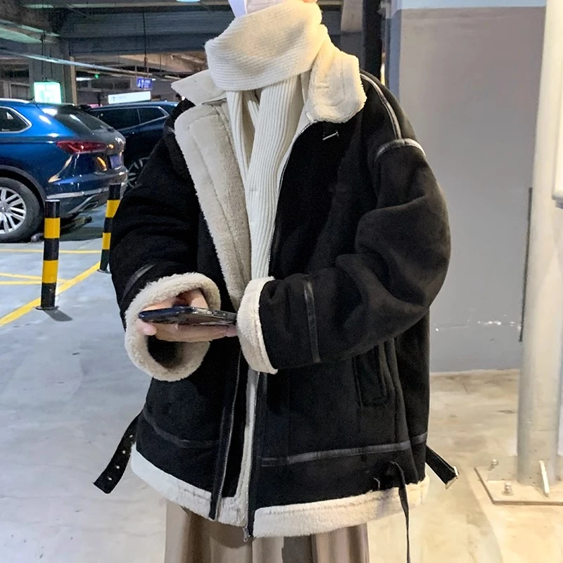 GSCebrodz棉衣男冬季潮流ins宽松翻领加厚棉服潮牌皮毛一体机车外