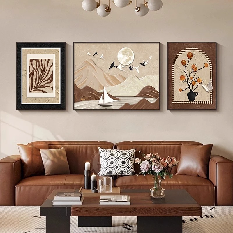 柿柿如意中古风客厅装饰画法式复古沙发背景墙壁画高级感平面挂画