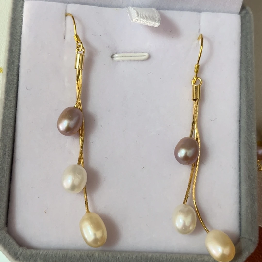 淡水珍珠颈饰银S925镶嵌三珠三色