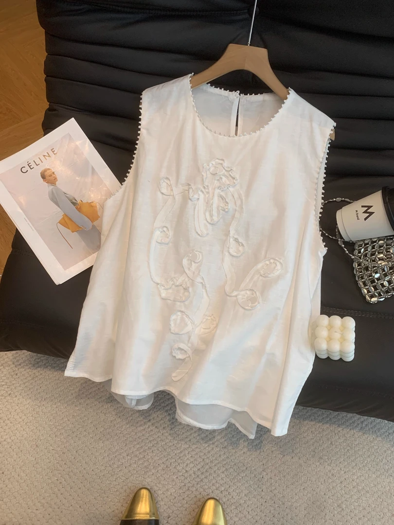 2025夏季新款新中式时尚百搭圆领无袖刺绣背心女款上衣宽松显瘦潮