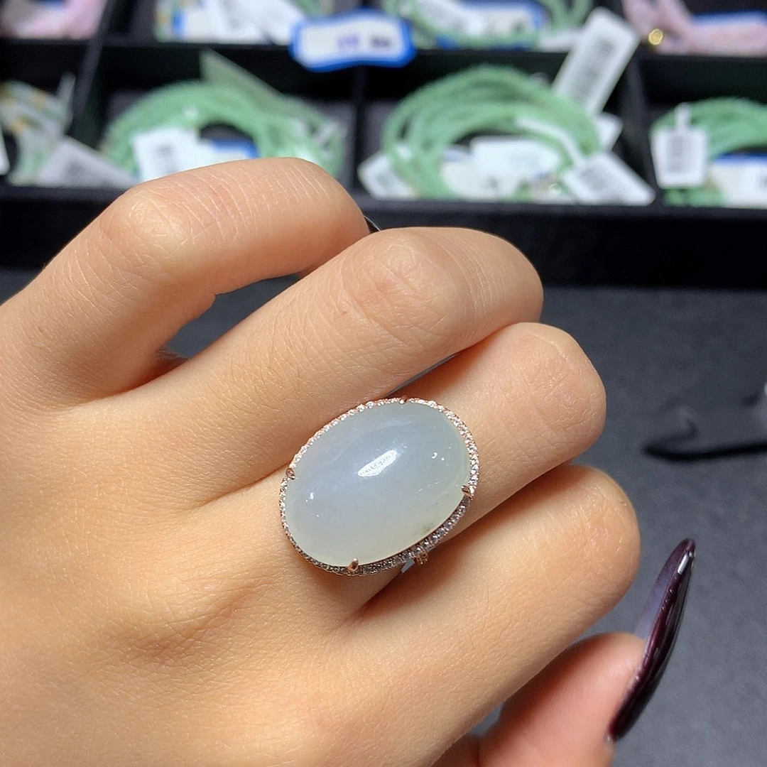 翡翠戒指银S925镶嵌天然a货翡翠