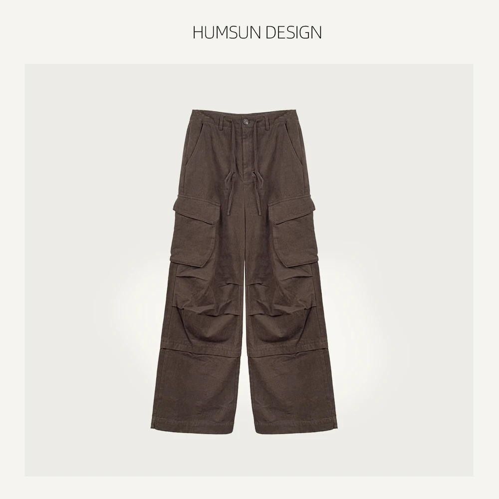 HUMSUN/禾木笙「柔光」雾面感挺括立体贴袋欧若风廓形工装裤 24E219