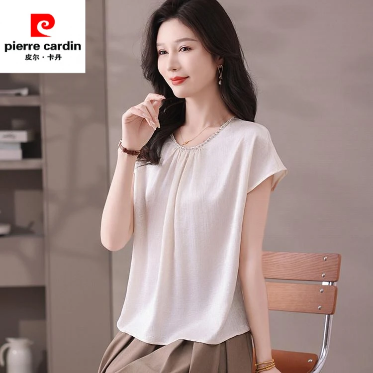 高级感醋酸小衫女2025春季新款镶钻领宽松显瘦气质百搭上衣