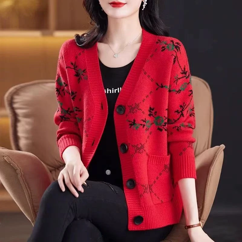 春秋装短款外穿V领羊绒开衫女针织外搭长袖韩版宽松毛衣外套百搭