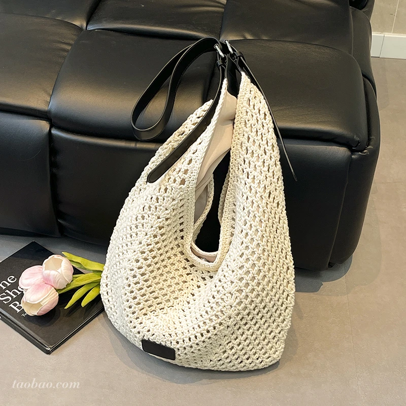 夏季镂空编织包包女2025新通勤百搭单肩斜挎包大容量针织托特包xw