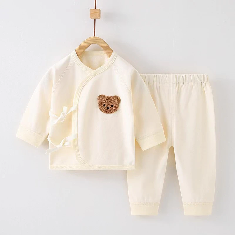 婴儿分体套装宝宝内衣纯棉薄款两件套新生儿服春秋无骨绑带和尚服