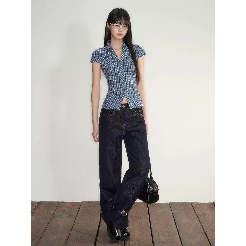 慕派 2025新款韩系掐腰修身显瘦短袖口袋收腰气质衬衫上衣女