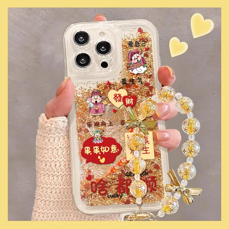 飞虎胜啥都顺财神爷适用iphone16流沙手机壳华为vivo小米15oppo套