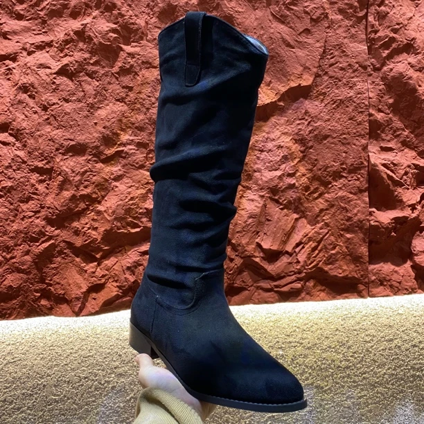 8003秋新韩版单靴时装靴低跟过膝长靴女时尚百搭一脚蹬瘦瘦靴气