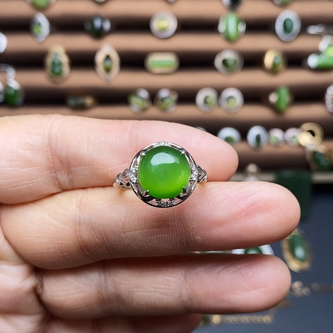 吊坠(不含链)银S925镶嵌和田玉（碧玉）戒指