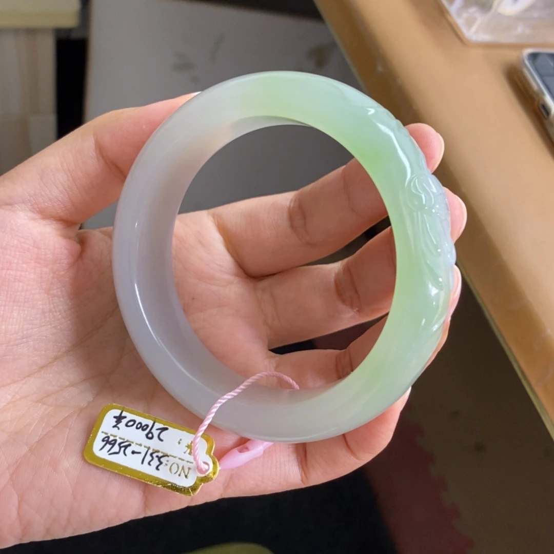 【闪购商品】和田玉（翠青玉）手镯未镶嵌56+翠青仙紫半山水，