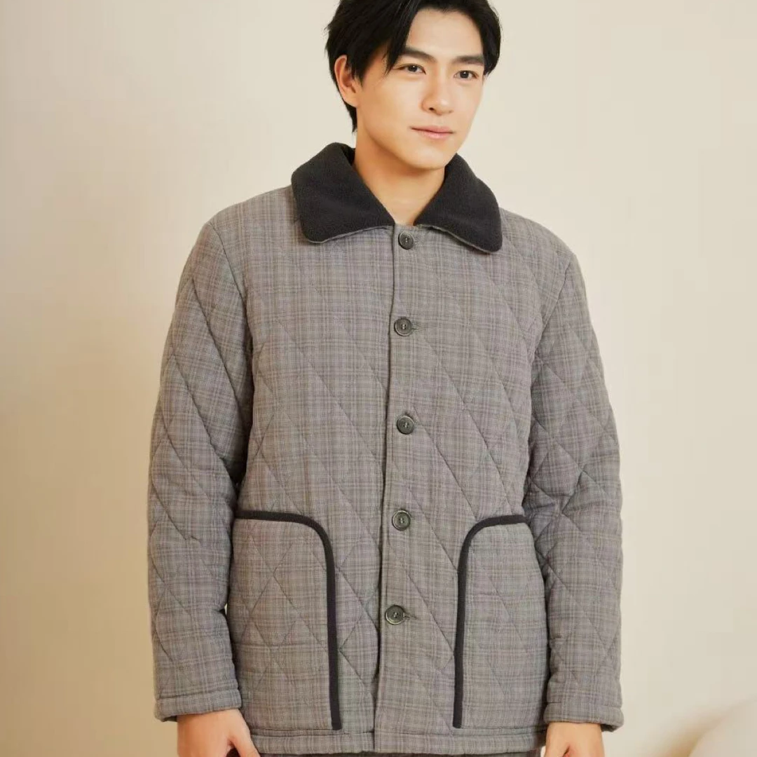 韩绿三层夹棉加厚可外穿家居服