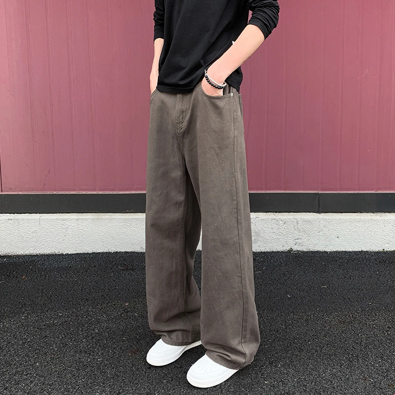 纯棉休闲裤男潮牌秋季直筒工装裤高街美式复古咖啡色cleanfit裤子