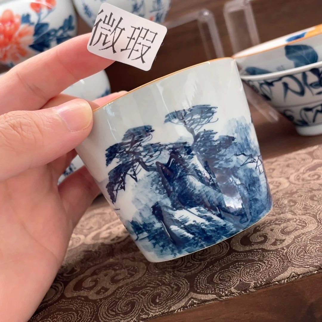 釉下手绘茶具微瑕