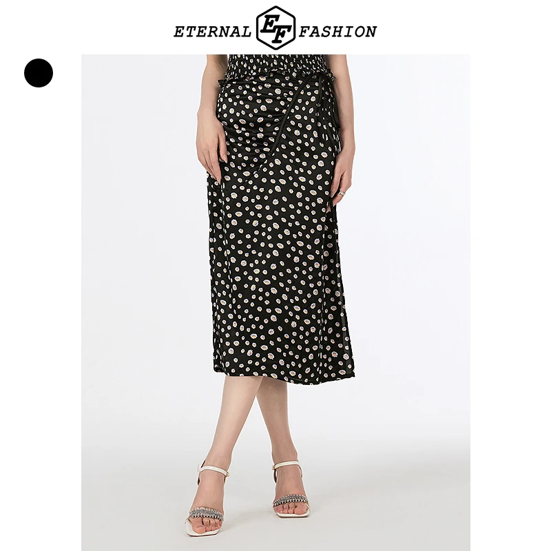 【达人专属】EF复古碎花半身裙夏季抽褶系带侧开衩裙1180221085