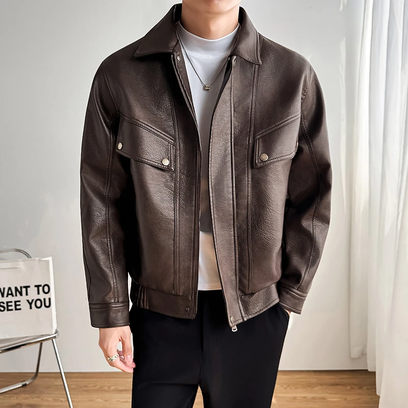 VALVOELITE 美式复古风皮夹克男装休闲百搭2025新款皮衣夹克外套