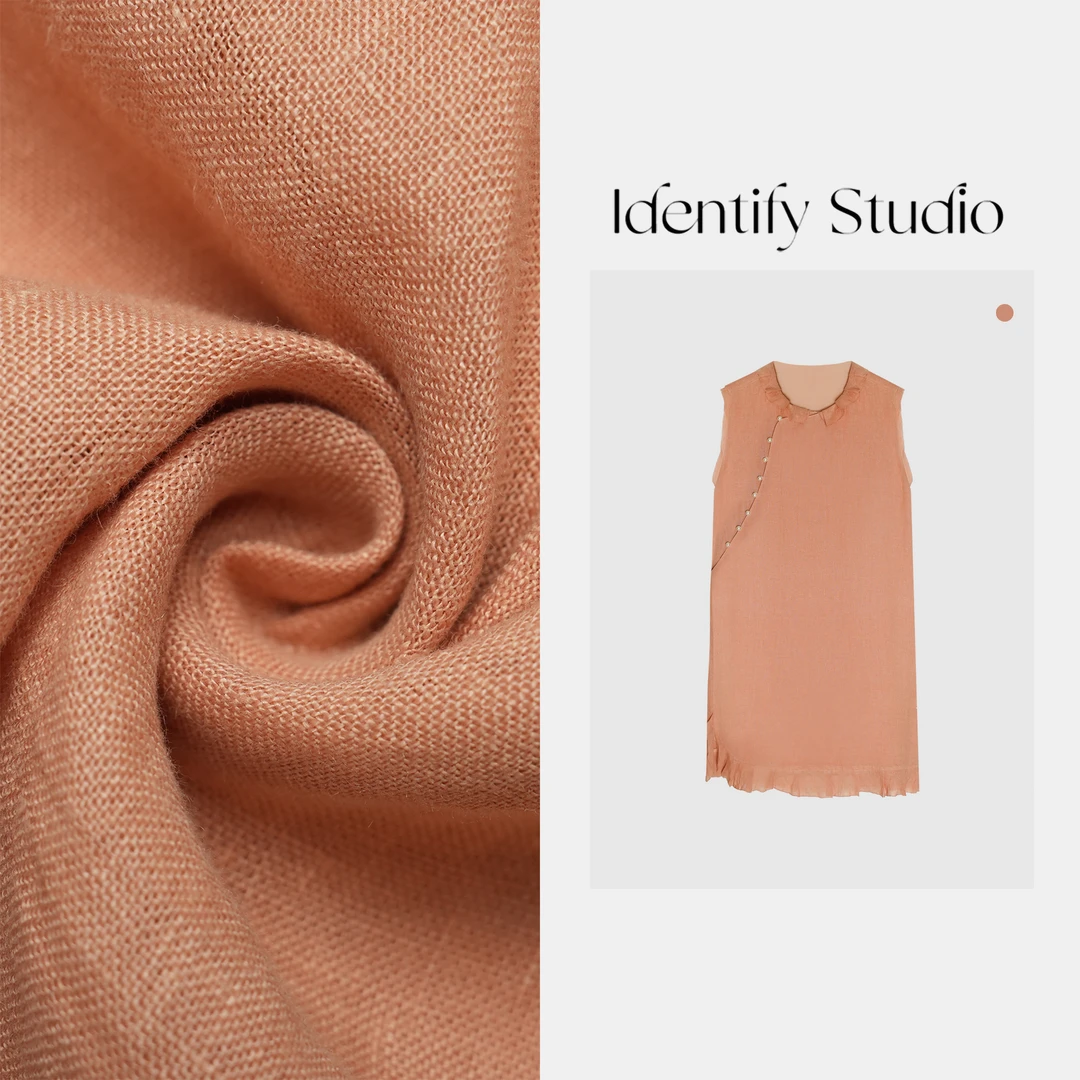 IDENTIFY"花上简"夏上新花边翻领珍珠扣斜襟无袖亚麻马甲25SS