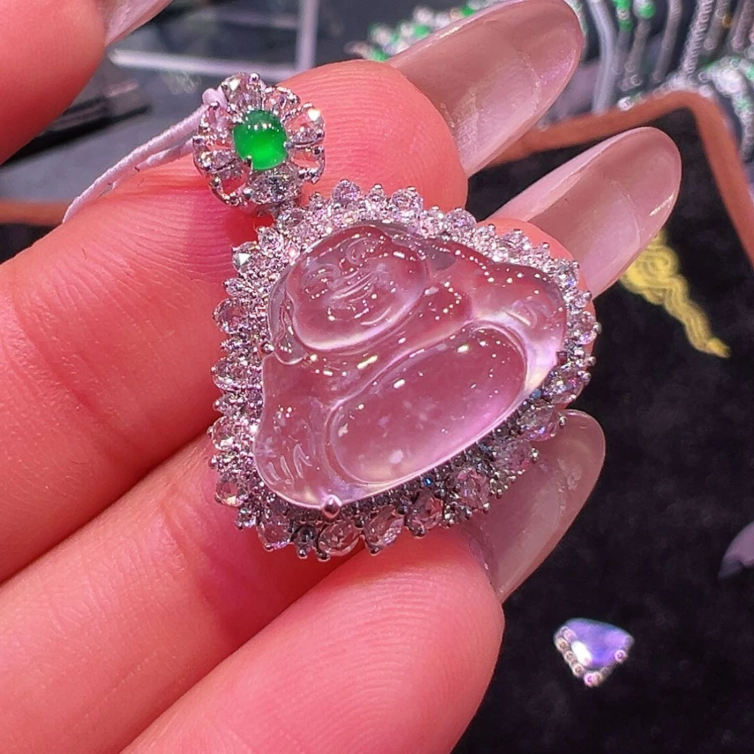 翡翠18K金镶嵌吊坠(不含链)翡翠