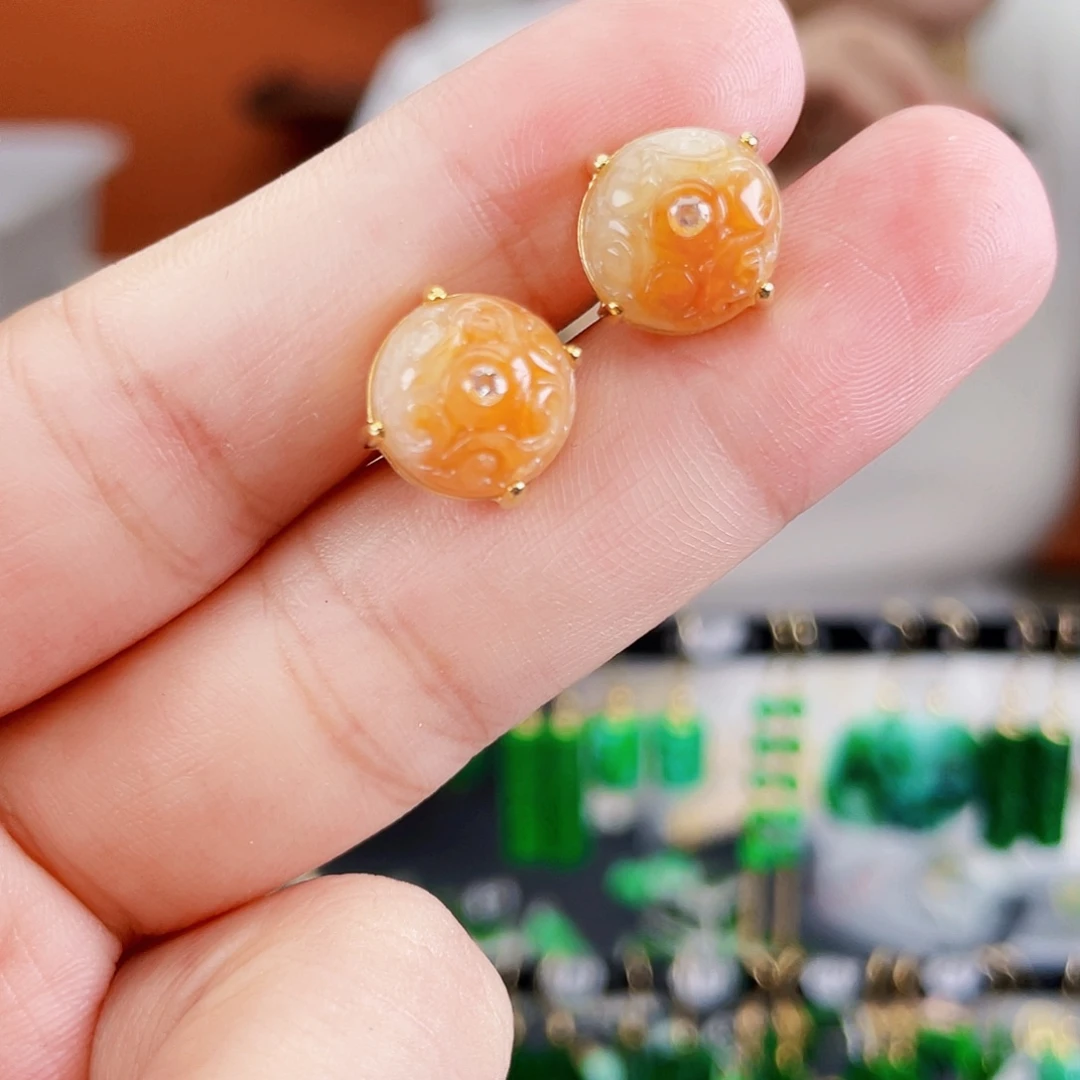 银S925镶嵌翡翠耳饰