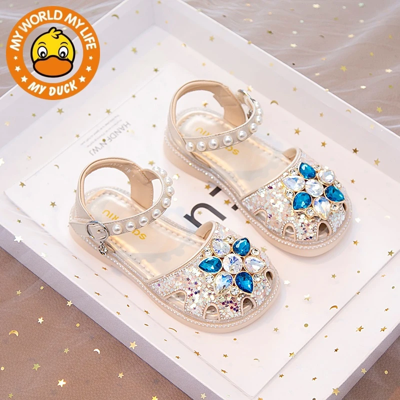 MYDUCK小黄鸭女童鞋儿童公主包头凉鞋2025新款夏女孩宝宝水晶软底