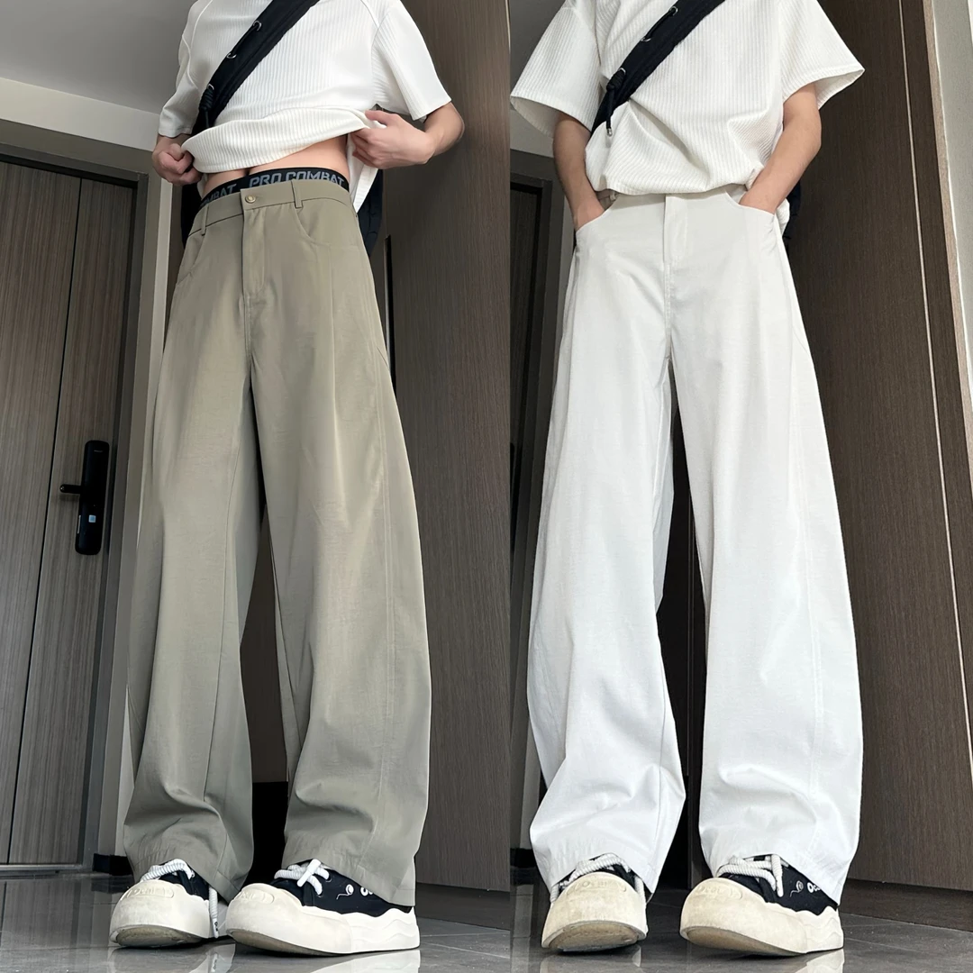 美式斜切潮牌弯刀阔腿裤男夏季薄款透气宽松直筒休闲秋季工装长裤