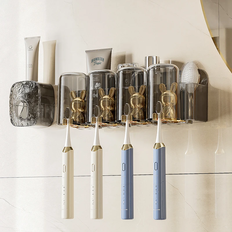 牙刷置物架免打孔漱口杯刷牙杯卫生间壁挂式家庭电动牙膏牙刷架子