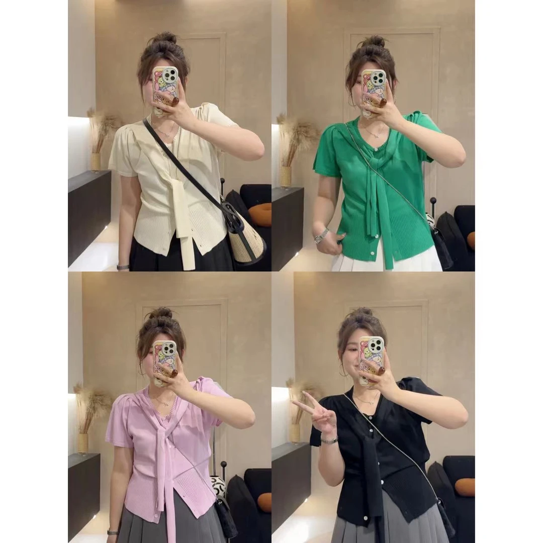 晶咕【恋爱告急】假披肩款式短款气质小上衣短袖T恤显瘦时尚