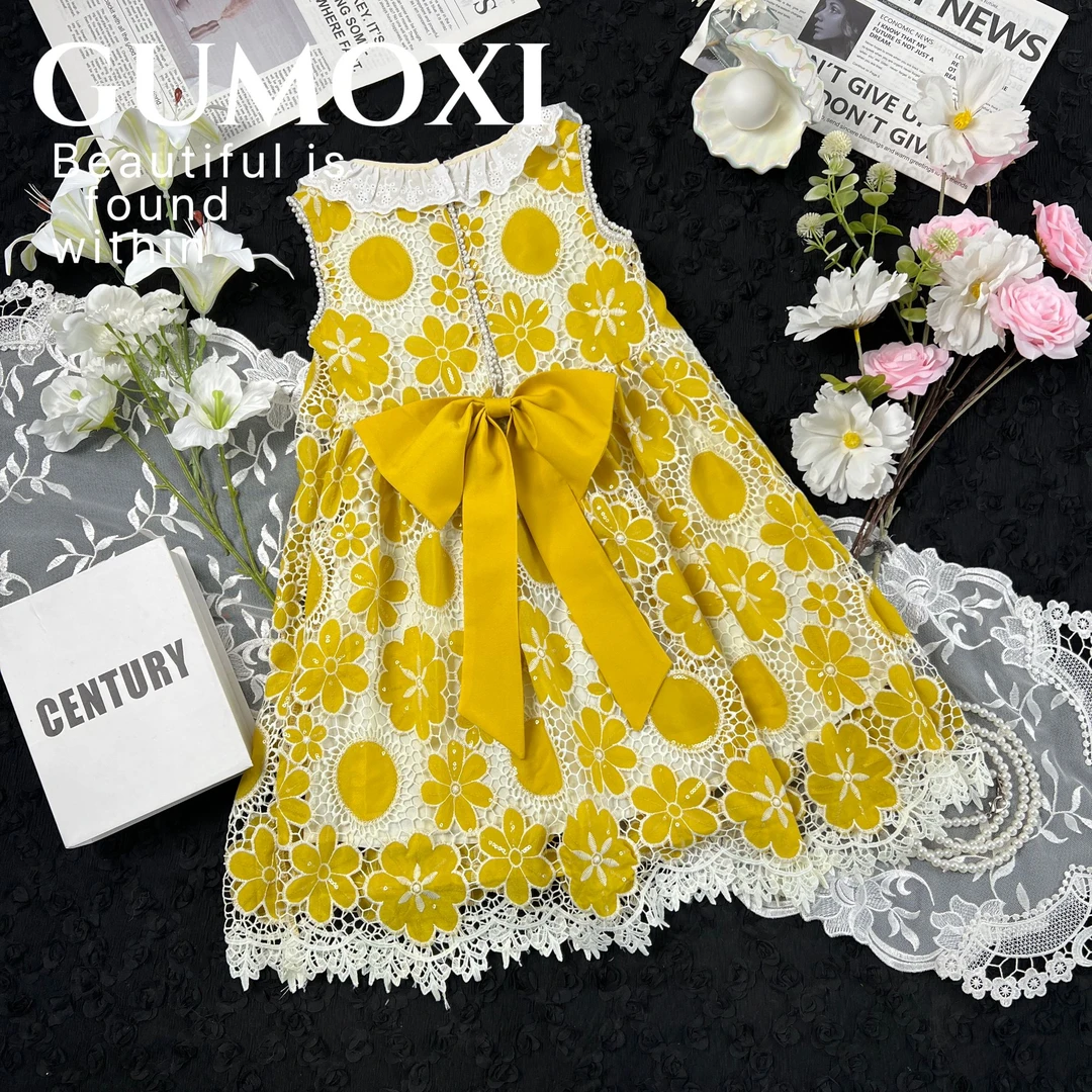 【灿若晨曦】设计师夏季女童甜美轻小女孩时尚仙气镂空蕾丝连衣裙